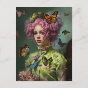 Carte Postale Chemise verte pourpre Ivy et femme papillon
