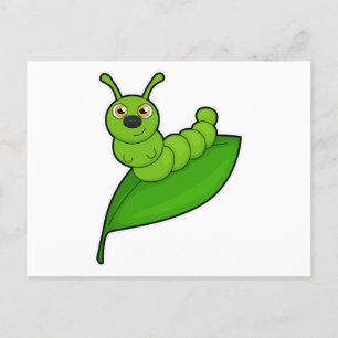 Carte Postale Chenille avec feuille