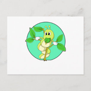 Carte Postale Chenille avec feuille