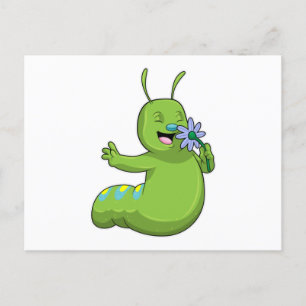 Carte Postale Chenille avec fleur de marguerite