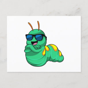 Carte Postale Chenille avec lunettes de soleil