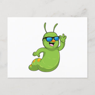 Carte Postale Chenille avec lunettes de soleil