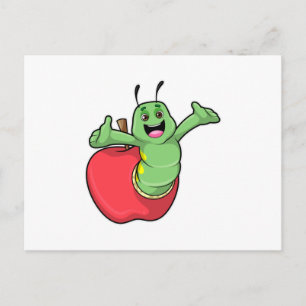 Carte Postale Chenille avec pomme