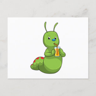 Carte Postale Chenille avec verre de jus d'orange