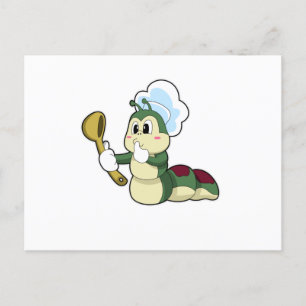 Carte Postale Chenille comme chef avec cuillère en bois