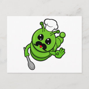 Carte Postale Chenille comme cuisinier avec cuillère