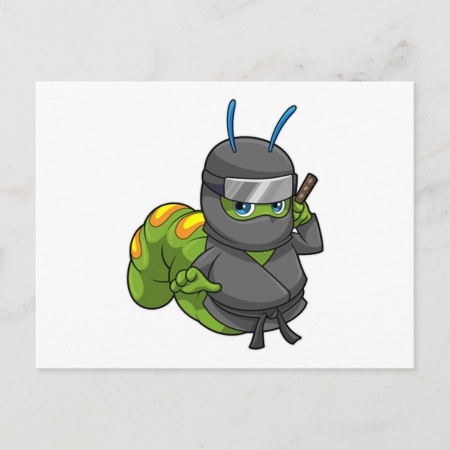 Carte Postale Chenille comme Ninja avec Épée (Devant)
