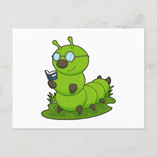 Carte Postale Chenille comme un nerd avec des lunettes et un liv