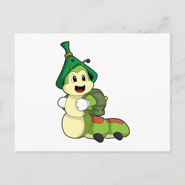 Carte Postale Chenille en élève avec cartable (Devant)