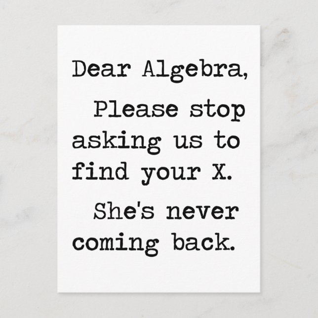 Carte Postale Chère Algebra S'Il Vous Plaît Arrêtez De Nous Dema (Devant)