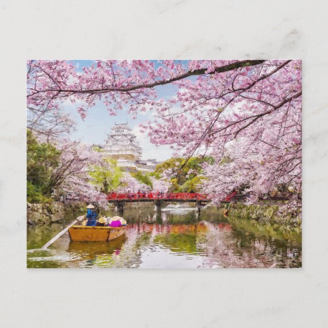 Carte Postale Cherry Blossom Zen Garden Sakura Peinture (Devant)