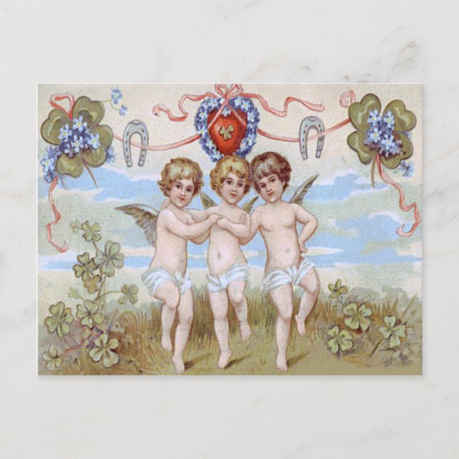 Carte Postale Cherub Angel Horseshoe Shamrock (Devant)