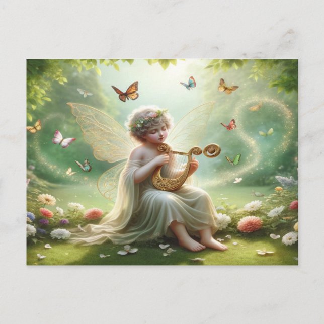 Carte Postale Cherub Angel Jouer de la harpe (Devant)