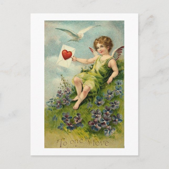 Carte Postale Cherub avec lettre d'amour et Inséparable (Devant)