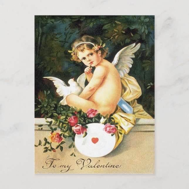 Carte Postale Cherub Cupid Dove Coeur Rose (Devant)