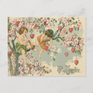 Carte Postale Cherub Cupid Flûte Magnolia Arbre Cœur