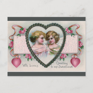 Carte Postale Cherubs vintages dans un cadre cardiaque Saint Val