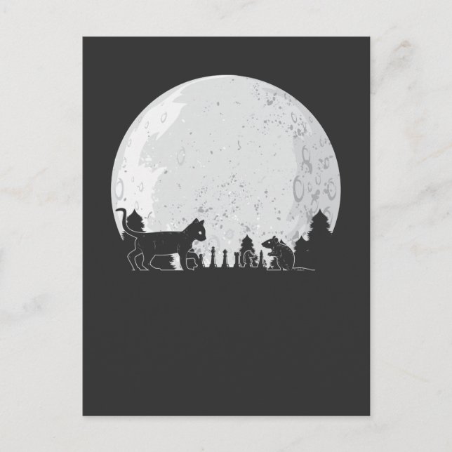 Carte Postale Chess Board Player Chat Mouse Pleine lune (Devant)