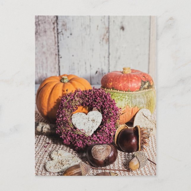 Carte Postale Chestnut rustique saisonnière et citrouille vie mo (Devant)