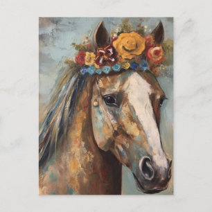 Carte Postale Cheval À Couronne Florale