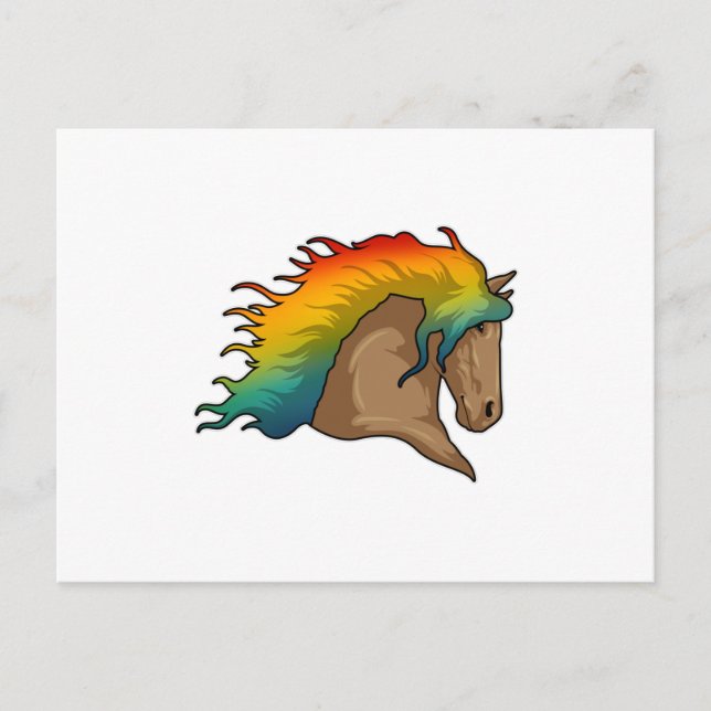Carte Postale Cheval avec cheveux arc-en-ciel (Devant)