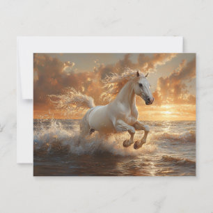 Carte Postale Cheval Blanc À Travers Les Vagues Océaniques