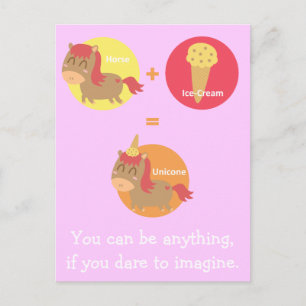 Carte Postale Cheval Brun Kawaii essayant d'être une Licorne