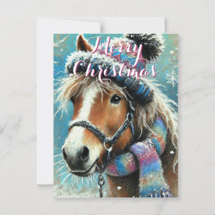 Carte Postale Cheval Casquette Scarf Snowflakes Personnalisé Noë