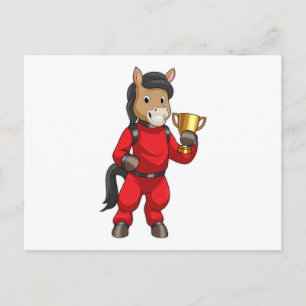 Carte Postale Cheval champion avec trophée