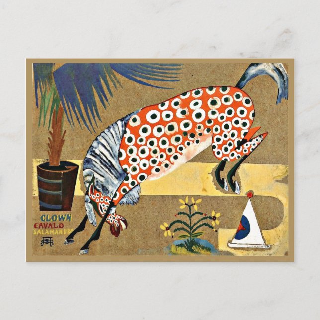 Carte Postale Cheval clown, peinture d'art, (Devant)
