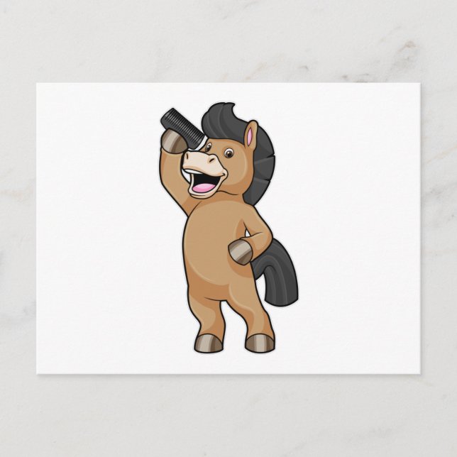 Carte Postale Cheval coiffeur au peigne (Devant)