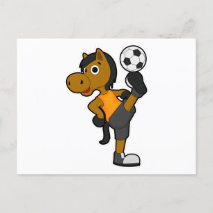 Carte Postale Cheval comme joueur de football avec balle de foot