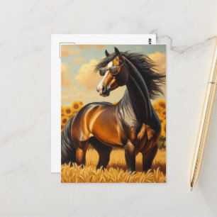 Carte Postale Cheval de baie en lunettes de soleil