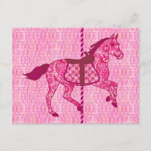 Carte Postale Cheval de carrousel - Fuchsia rose