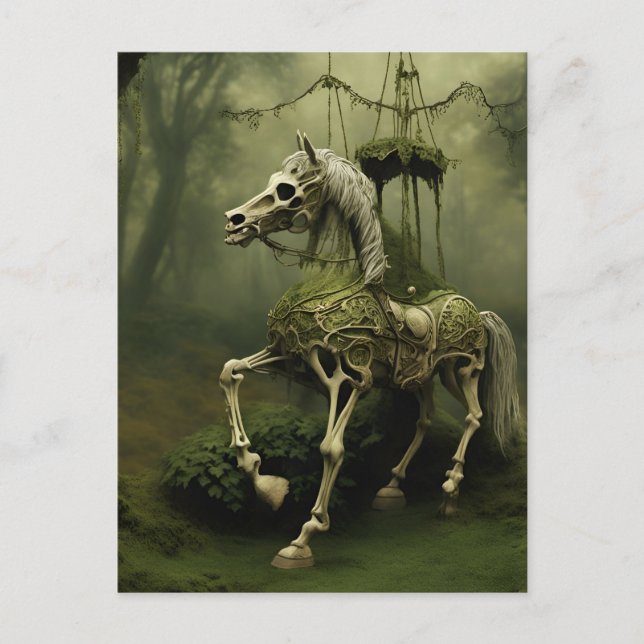 Carte Postale Cheval de carrousel victorien squelettique effraya (Devant)