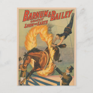 Carte Postale Cheval de cirque sautant à travers un cerceau enfl
