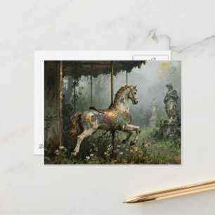 Carte Postale Cheval de manège abandonné dans un jardin