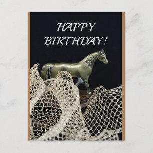 Carte Postale Cheval de marche en métal or pour un anniversaire 