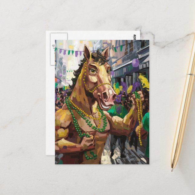 Carte Postale Cheval de Mardi Gras heureux drôle (Devant/Arrière en situation)