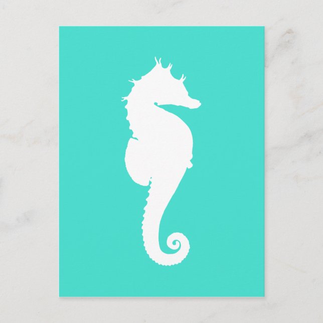 Carte Postale Cheval de mer blanc sur Turquoise (Devant)