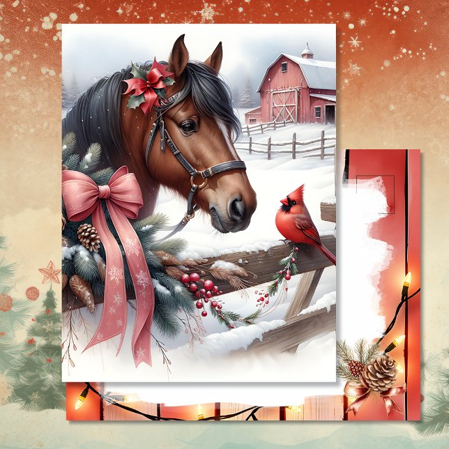 Carte Postale Cheval de Noël Brown et Cardinal Personnalisé (Créateur téléchargé)