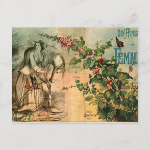 Carte Postale Cheval de style Vintage français, Femme, Floral