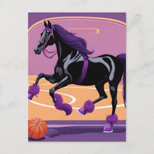 Carte Postale Cheval drôle jouant au basket-ball