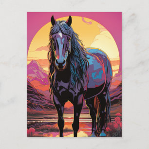 Carte Postale Cheval du coucher de soleil violet
