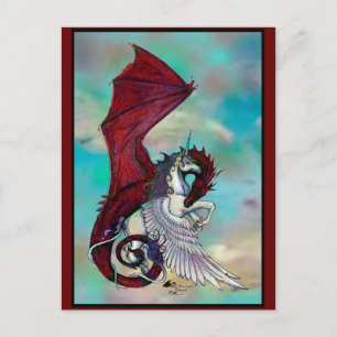 Carte Postale Cheval du dragon rouge du Pony Pegacorn à ailes Un