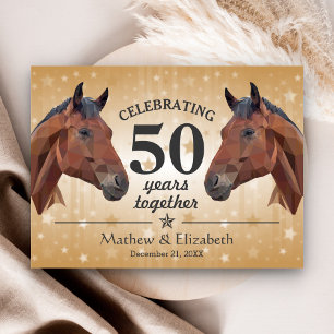 Carte Postale Cheval Élégant Or personnalisé 50e Anniversaire de