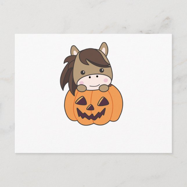 Carte Postale Cheval En Chevaux Doux Citrouille Joyeux Halloween (Devant)