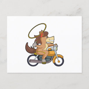 Carte Postale Cheval en cowboy avec lasso et moto
