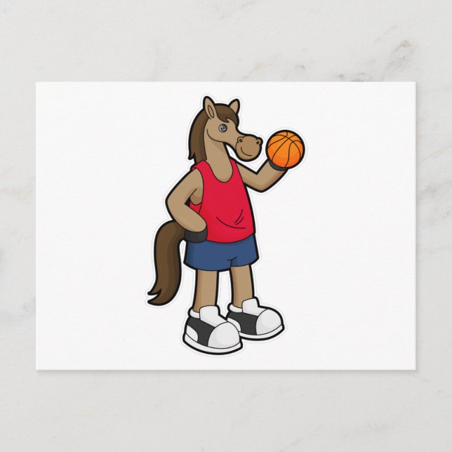 Carte Postale Cheval en joueur de basket avec ballon de basket (Devant)