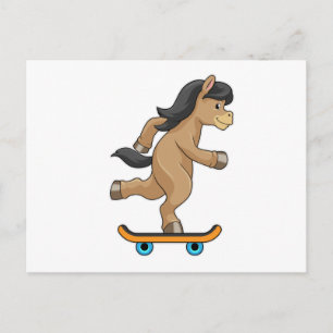 Carte Postale Cheval en Patinage avec Skateboard